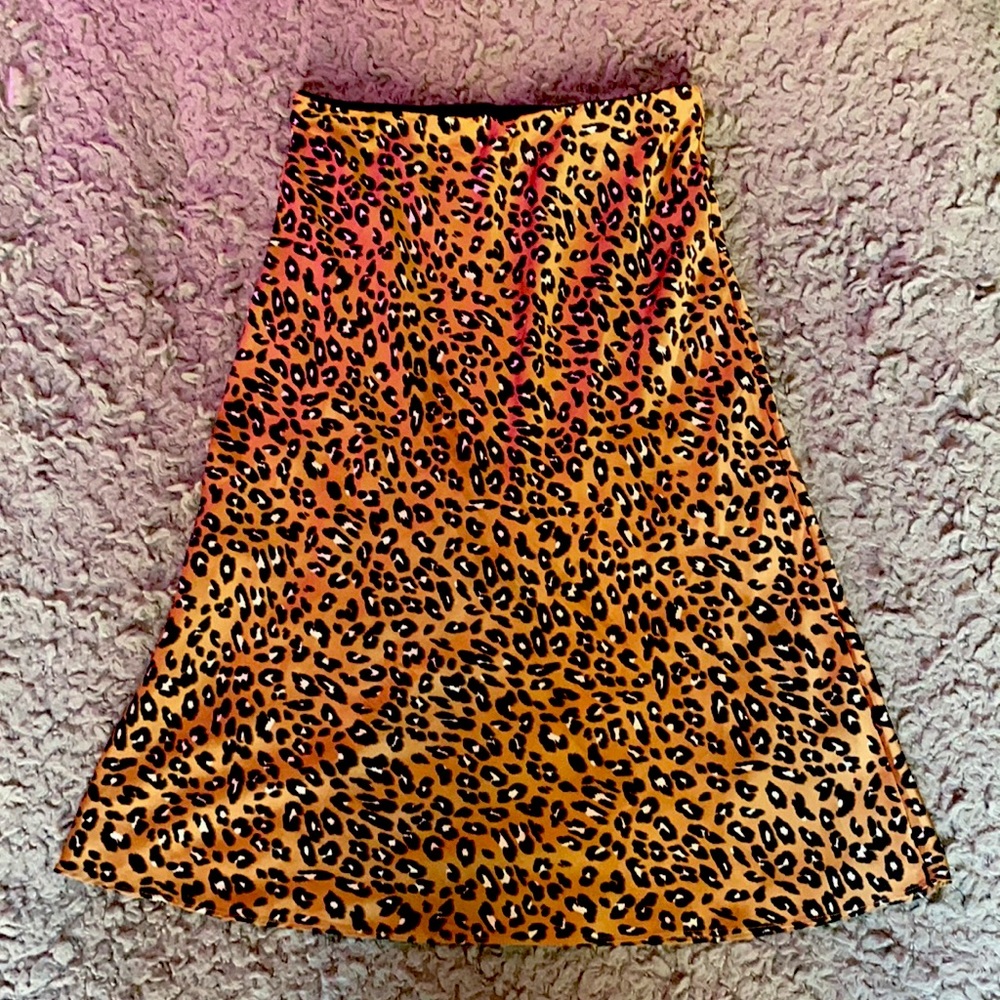 Nasty Gal Silky Cheetah Midi Skirt